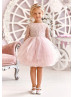 Dusty Pink Lace Tulle Sheer Back Flower Girl Dress